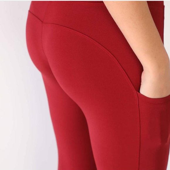 CM Fashion Womens Leggings, With Pockets--Burgundy - Picture 3 of 8